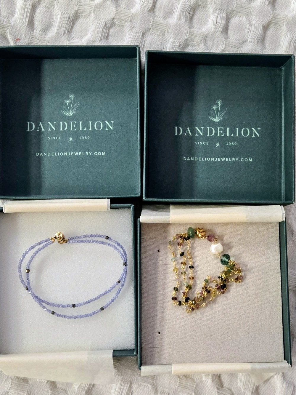 DANDELION BRACLETS Lavender Beaded Bracelet AND Gold Tone beaded (2)